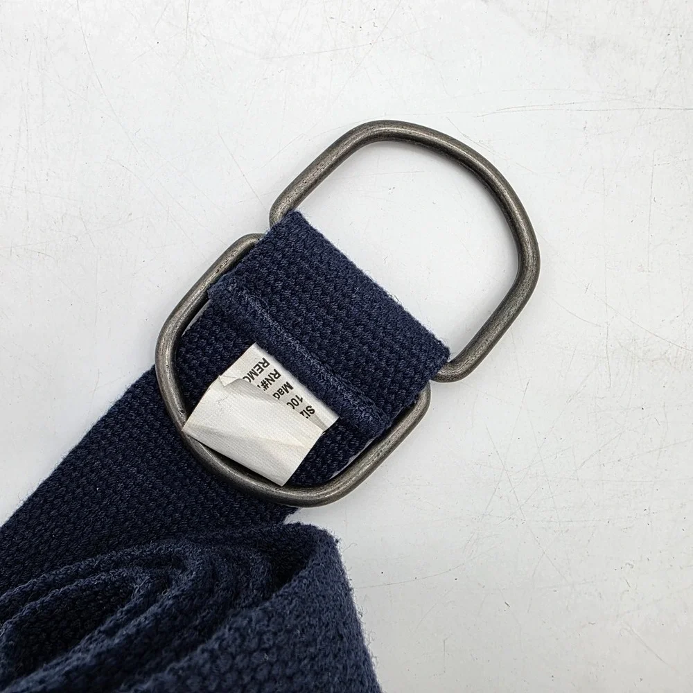 Mens Navy Blue Canvas Web D-Ring Belt Military Style Size 32 Adjustable